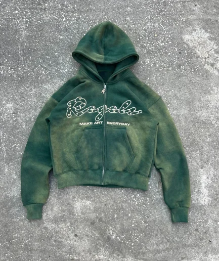 High Quality Men's 100%cotton Heavyweight Drop Shoulder Double Layer Zip up Acid Wash Hoodie