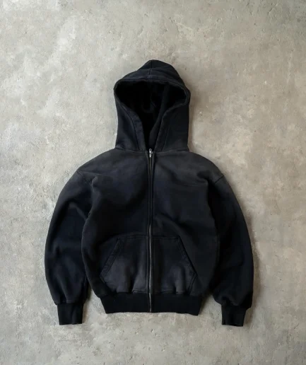 High Quality Streetwear Hoodie Fleece Blank up Vintage Double Layer Acid Wash Sun Faded Distressed Pockets Hoodies