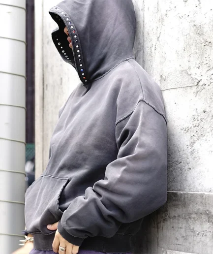 Men's Hoodie Pickled Water Diamond Inlaid Diamond Super Complete Zipper Heavyweight Solid Color Zipper Hoodie