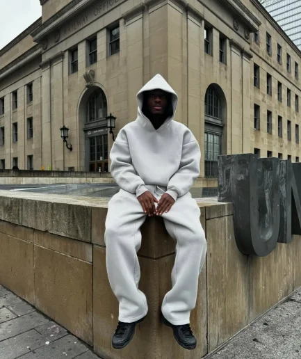 Winter Oversized Pullover Two-piece Loose Sweatpants and Hoodie Set for Men's Heavyweight Solid Color Sportswear