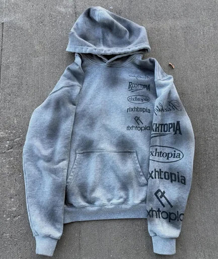 New Design High-quality Street Wear Sun Fading Acid Washed Printed Men's Oversized Sports Shirt Distressed Old Hoodie