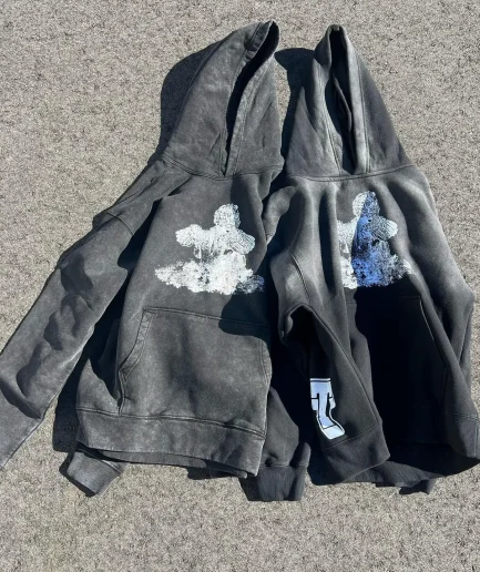 Embroidered Patch Cotton Blank Casual Unisex Oversized Cut Edge Raw Hem Wash Men's Hoodies