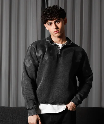 Casual Retro Washed Half Zipper Printed Heavyweight Stand up Collar Oversized Sports Shirt Based on Sample