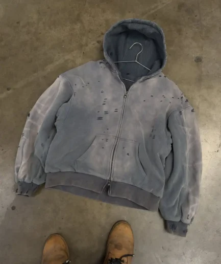 High Quality 100% Cotton Vintage Washed Heavyweight Retro Street Style Zipper-Up Breathable Winter Hooded Sweatshirt Men