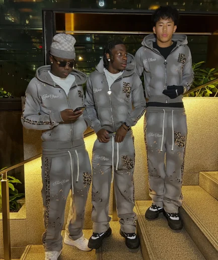 Tracksuit Unisex Applique Embroidery Acid Wash Hiphop Heavyweight Cotton Tracksuit Zipper up Boxy Hoodie Jogger Set