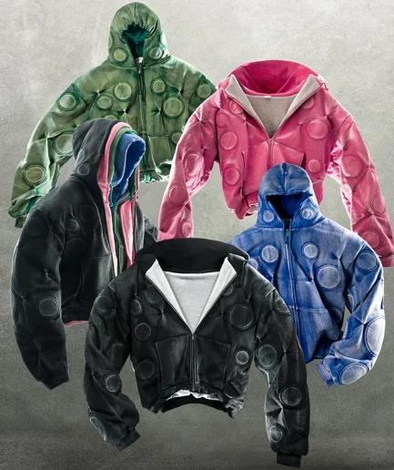 Streetwear Thick Hoodie Round Embroidery Heavyweight Sun Fading Oversized Jacket Vintage Effect Hoodie