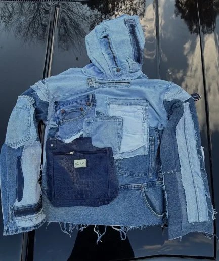 Men's High-quality Denim Hoodie with Patchwork and Contrasting Zipper for Street Wear, Jeans Jacket