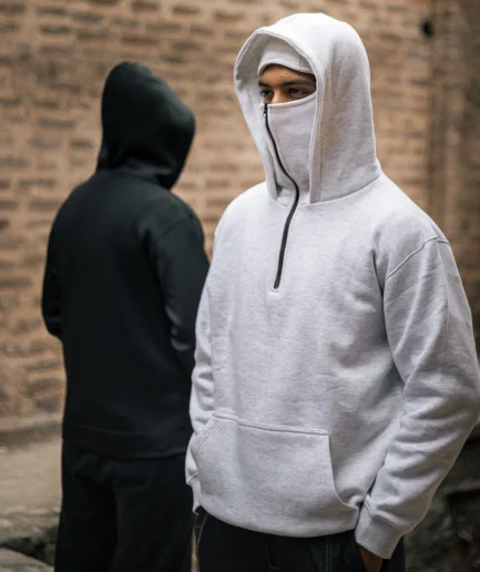 500grams Double Hood Streetwear Ninja Mask Hoodie Oversized Heavyweight Balaclava Hoodie