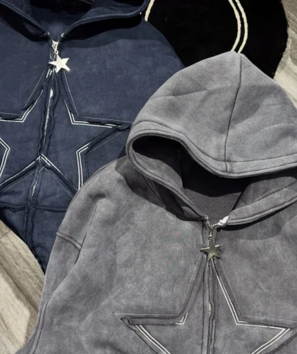 Men's Plus Size Retro Blank Men's and Women's Universal Zipper Pickled Hooded Jacket French Looped Sweatshirt