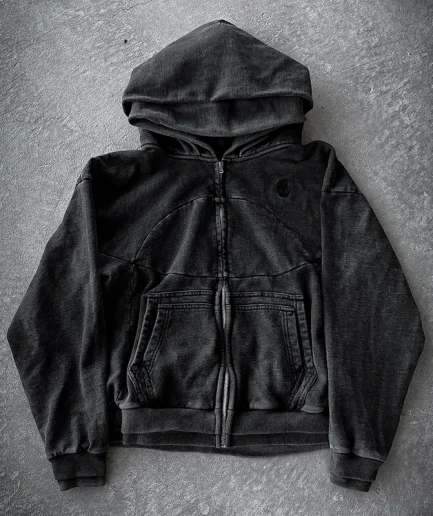 Batch Solid Color Hoodie Street Wear  Blank Retro Oversized Acid Washed Sun Faded Distressed Old Pocket Zipper Jacket