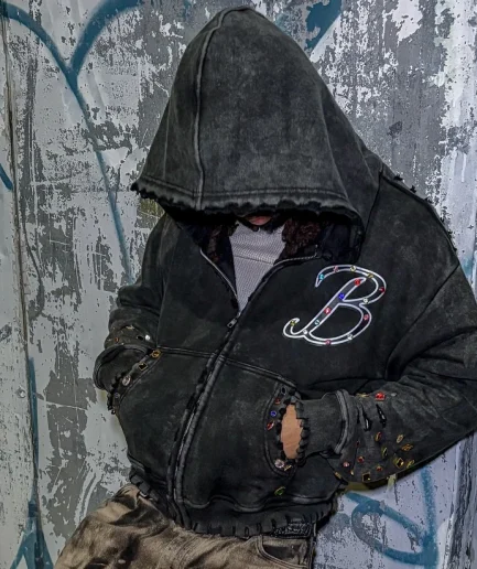 Acid Wash Blank Worn Zip up Jacket Hoodie with Big Hood 100% Cotton 500 Gsm Oversized Heavyweight Cropped Boxy Hoodies