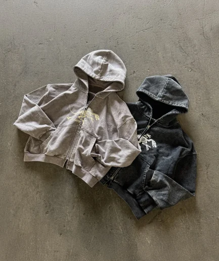 New Design Heavyweight Streetwear Faded Distressed Old Double Zipper Printed Hoodie, Oversized square Men's Hoodie