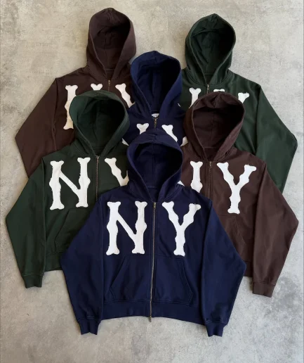 Hot Selling Street Style Oversized Zipper Hoodie, Casual Blank Zipper Hoodie, Men's Retro Embroidered Zipper Hoodie