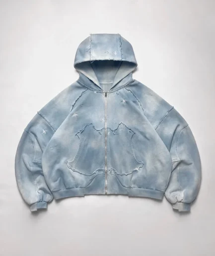 Heavyweight Acid Washed Zipper Hoodie Unisex Retro Street Style Loose Hoodie