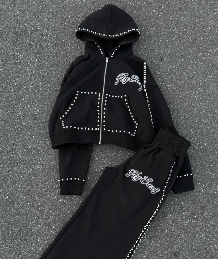 Heavy Weight Rivet Design Baggy Sweatsuit Streetwear Sports Men'S Hoodie and Sweatpants Set Tracksuits