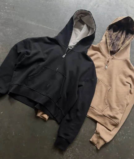 Acid Wash Blank Worn Zip up Jacket Hoodie with Big Hood 100% Cotton 500 Gsm Oversized Heavyweight Cropped Boxy Hoodies