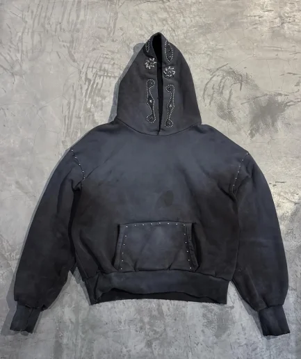 Design Oversized Acid Washed Pullover Hoodie for Men's Stone Work Cotton Hoodies