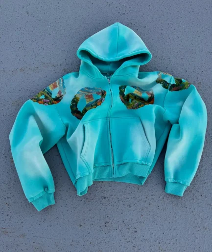 Printed Graphic Sewn Hoodie, High-quality Street Wear Zipper Hoodie, Men's Oversized Acid Washed Sportswear