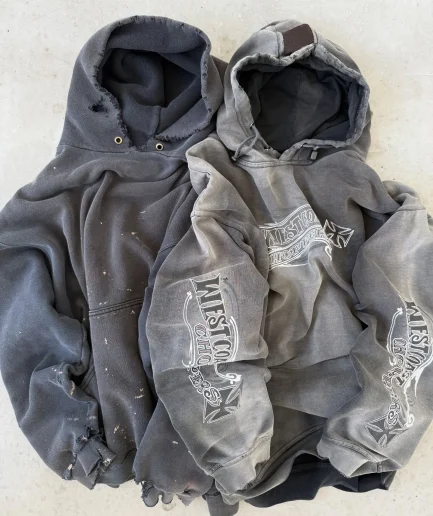 Retro Street Ripped Open Hole Hoodie, Loose Fit Men's Acid Washed Printed Heavyweight Cotton Embroidered Sleeve Hoodie