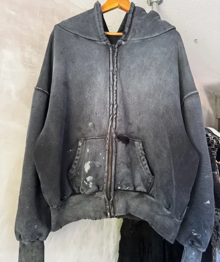 Heavyweight 400 Gsm Acid Washed Zipper-up Hoodies Unisex French Terry Lined Hoodies