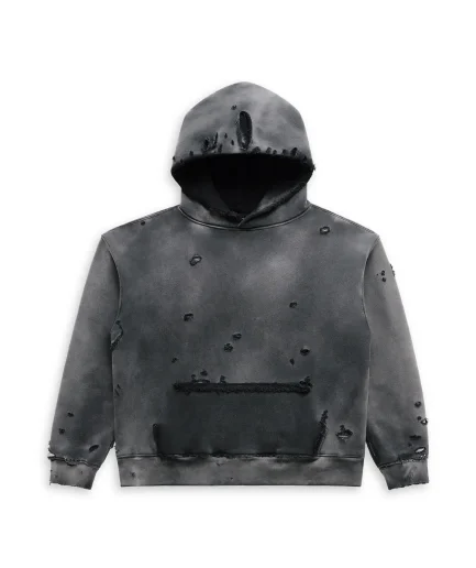 Heavyweight Hoodie with Folded Edges, Distressed Old Print, Rough Cut, Retro Pickled Patch, Men's Sportswear