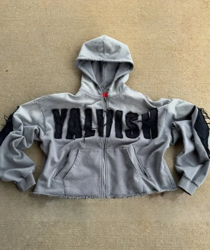 Retro Men's square 500 Gsm Antique Decal Patch Embroidery Patchwork Acid Washed Zipper Hooded Sweatshirt