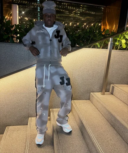 Sweat Suit Unisex Applique Embroidery Acid Wash Hiphop Sweatsuit Zipper up Boxy Hoodie and Stripe Sweatpants Set