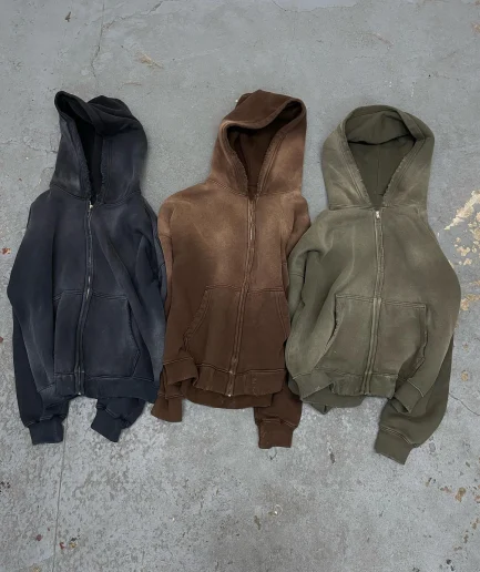 Oversize Men's Zipper Hoodie Private Label Street Wear 100% Cotton Fleece Pullover Autumn Plaid Pattern