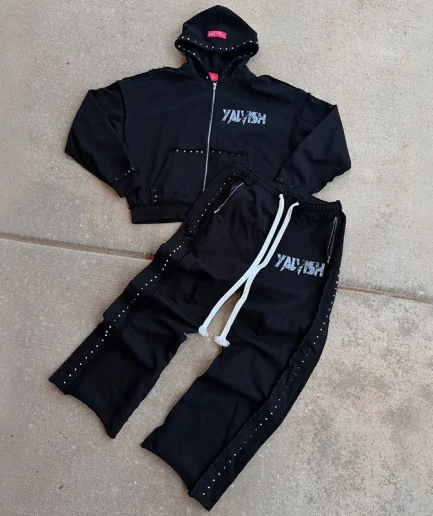 Clothing Manufacturing Vintage Distressed Heavyweight Zipper Youth Hoodie Loose Print Diamond Clothing Dyed Jacket Suit