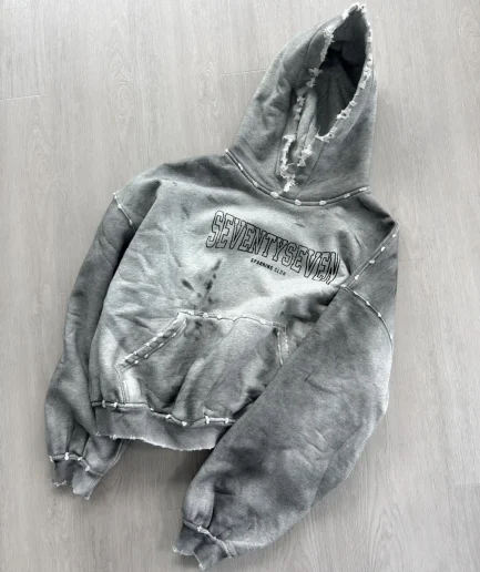 Organic Knitted Heavy Duty Cotton Retro Pickled Plus Size Men's Patch Embroidered 100% Cotton Hoodie Sweatshirt