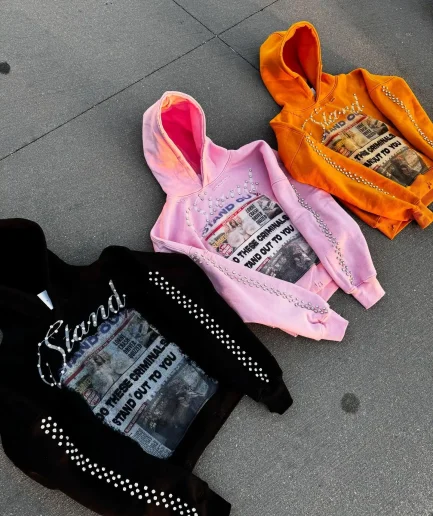 Streetwear French Terry Acid Wash Zip up Distressed DTG and Rhinestone Hoodie