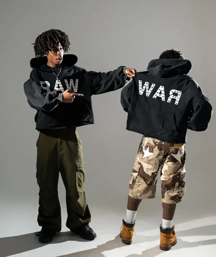 Heavyweight French Looped Retro Acid Washed Rhinestone Printed Pullover for Men's Hoodies