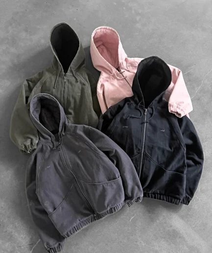 Heavy Weight Double Zipper-up Hoodie Black Vintage Distressed Streetwear Acid Wash 400GSM Hoodie Blank Hoodies for Men