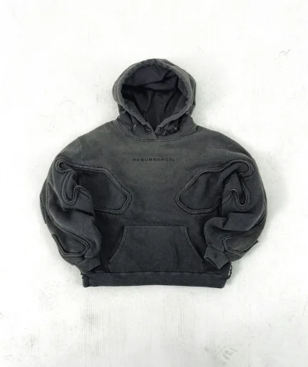 Special Cutting Design Acid Pickling Streetwear Retro Heavyweight Distressed Embroidery Patchwork Hooded Sweatshirt