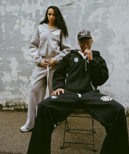 Retro Distressed Patch Embroidery Zipper Hooded Sweatshirt Sports Set Drawstring Street Sports Pants Two-piece Set