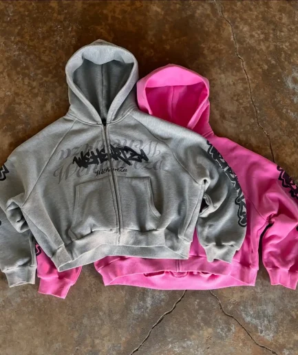 Rhinestone Loose Sportswear, Heavy-duty Cotton Printed Full Zipper Fashion Hoodie