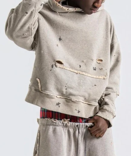 High Quality Heavyweight French Terry 500gsm Spray Dirty Washed Rivets Vintage Distressed Oversized Hoodie