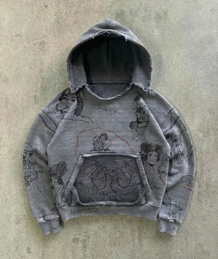 Design and Printing of Streetwear Heavyweight Hoodies, Washed and Worn, Men's and Women's Loose Cotton Hooded Sweatshirts