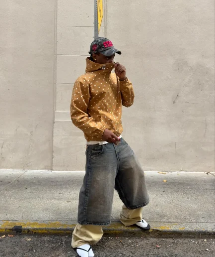 Full Zip Hoodie with Polka Dot Print for Men's Manufacturing, Agreed to Acid Wash High-quality Street square Hoodie