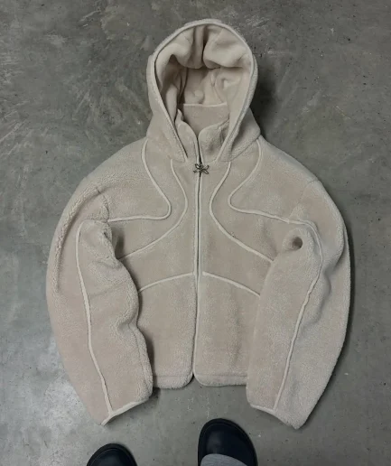 Hoodie Polar Winter Wool Jacket Men's New Design Falling Shoulder Retro Blank Zipper Hoodie