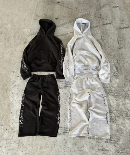 Street Sports Suit Two Piece Jogging Tracksuit Screen Print Hoodies and Baggy Sweatpants Set