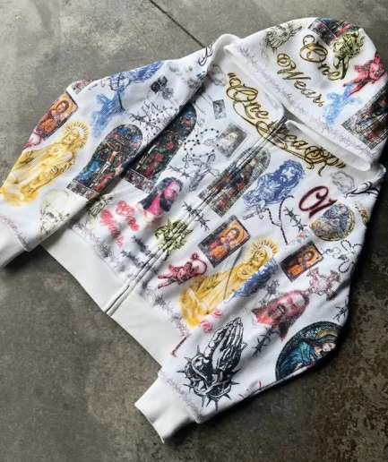 Heavyweight 400gsm Waffle Knit Cotton Full Zip up Hoodie Vintage Streetwear Men Hoodies