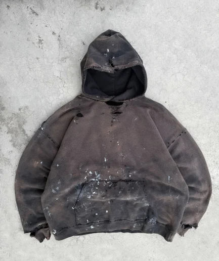 High Quality Pullover Acid Wash Blank French Terry Cotton Heavyweight Sun Faded Boxy Cropped Hoodies Men