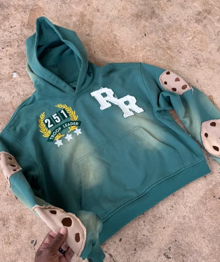 Oversized Distressed Old Zipper Hoodie Set, Zipper Decal Patch Embroidery Hoodie Hoodie Top 100% Cotton Pullover for Men