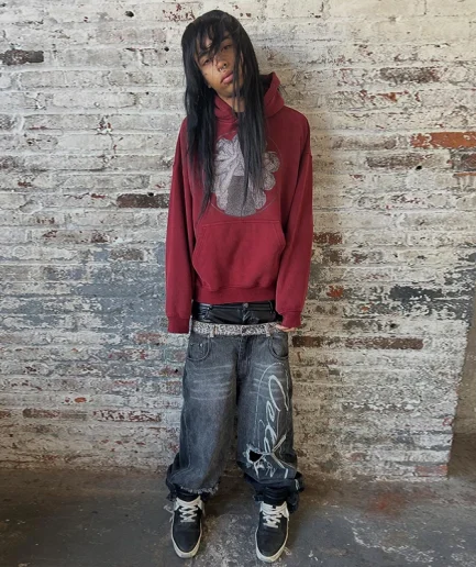 Men's Hoodie Clothing Printed Retro Heavyweight Cutting Graphic Hoodie Wear Out Hoodie