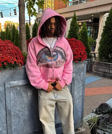 Men's Designer Fashion Hoodie Heavyweight Printed Retro Unisex Acid Washed Distressed Old Zipper Hoodie