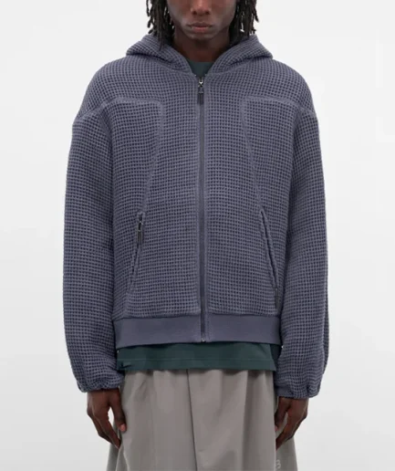 Plain Heavyweight Waffle Knit Zip-up Relaxed 100% Cotton Hoodie for Men