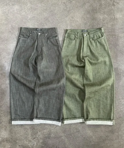 Reverse Oversized Loose Wide Leg Flared Vintage Baggy Raw Salvage Pant Japanese Selvedge Denim Jeans for Men