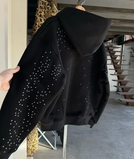 High Quality Men's Sportswear with Heavyweight Embroidery Embellished Zipper Hoodie, Basic square Hoodie