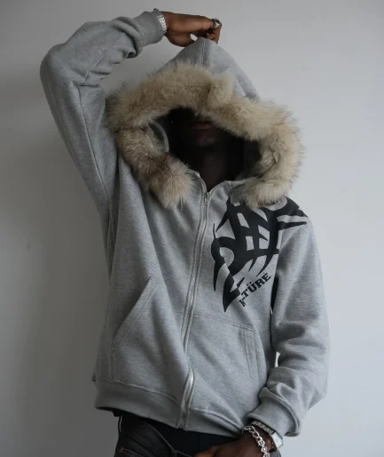 Fur Men Coat Printed Fleece Streetwear Vintage Oversized Hommes Outerwear Hoodie for Winter